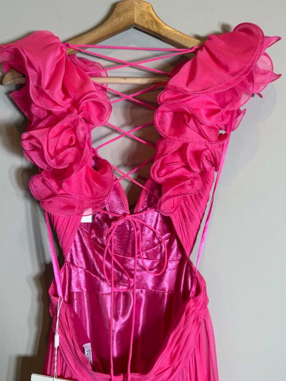 Mac Duggal Ruffle Tiered Cut-Out Chiffon Gown Womens 4 Hot Pink Formal 67911 NWT - Picture 12 of 16